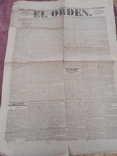 Antiguas Hojas De Diario El Orden Para Restaurar ..año 1857
