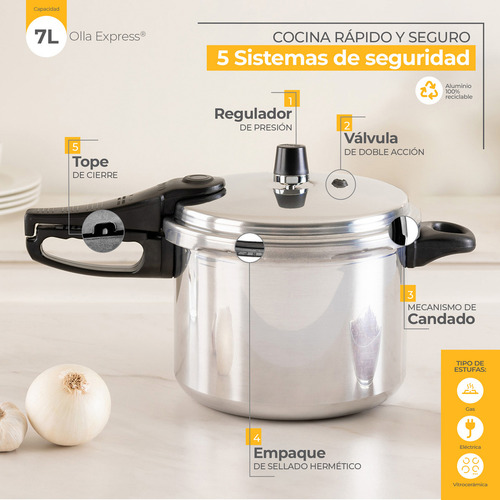 Olla Express Ekco Classic 60916 Aluminio 7 Litros Color Plat