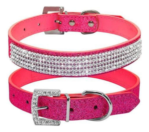 Lindo Collar De Cuero Brillante Para Perro Y Gato Con Diaman