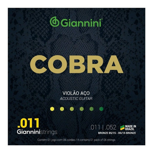 Encordoamento Violão Aço 6 Cord. Giannini Cobra 85/15 Geeflk