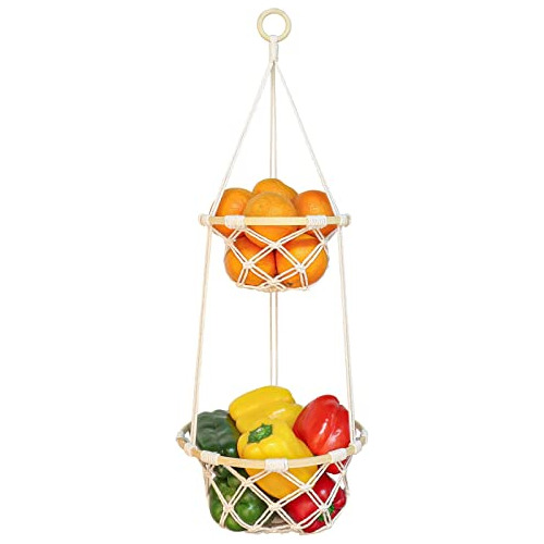 Cesta De Frutas Colgante De Macramé De 2 Niveles, Soporte B