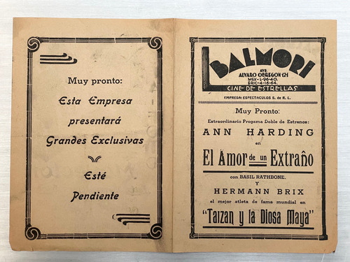 Folleto Antiguo De Cine Balmori 1937