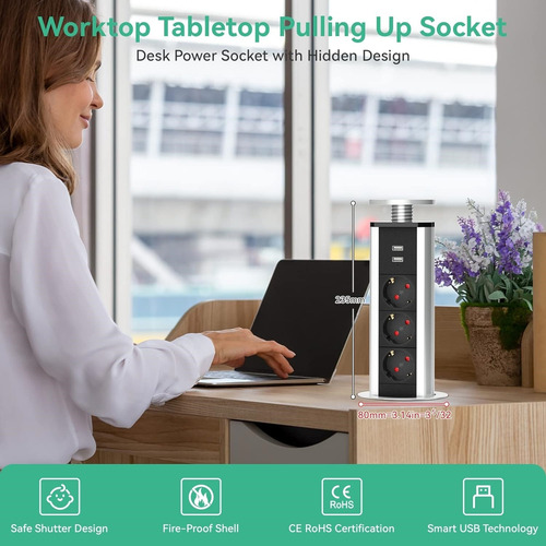Regleta Multienchufe Retráctil Con 3 Enchufes Schuko Eu+2usb