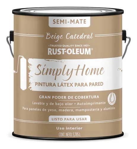Promo Interpint Latex Lavable Simply Home Rust Oleum X 8lts. Acabado Semi-mate Color Beige Catedral