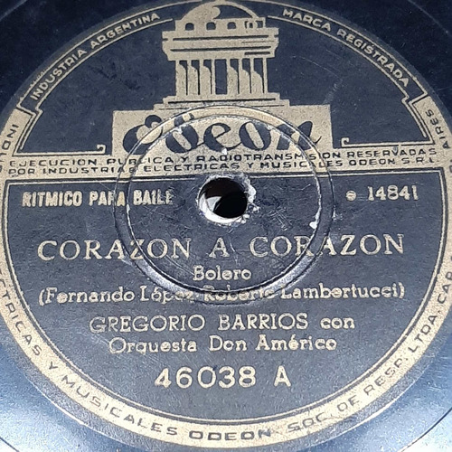 Pasta Gregorio Barrios Orquesta Don Americo Odeon C465