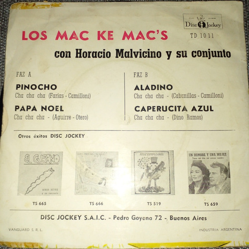 Los Mac Ke Macs Disco De Vinilo Ep Infantil Pinocho