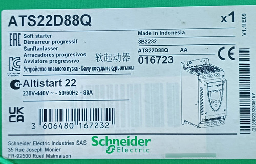 Soft Starter Schneider Altistart 22 Ats22d88q 88a 50cv Nova!