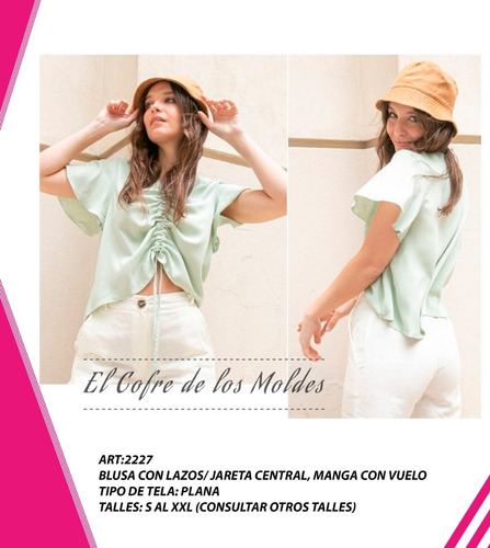 Molde Digital Blusa Con Jareta Central, Pack Talles S Al Xxl