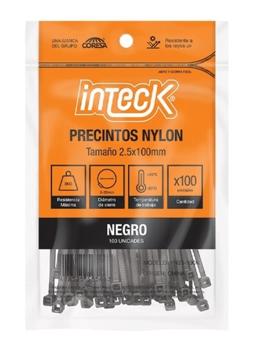 Precintos De Nylon Negro O Blanco 15cm 18kg 100 Unid Inteck