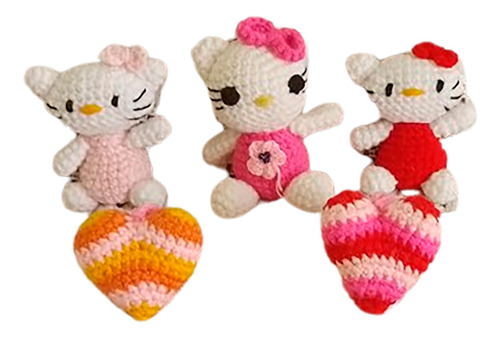 Souvenirs Kitty Y Corazon Amigurumi Crochet Llaveros