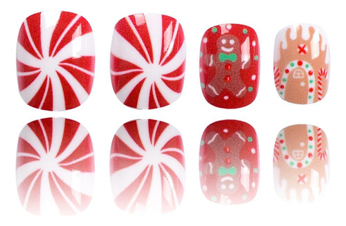 Uñas Postizas Cortas A Presión De Navidad, Uñas Postizas Cua