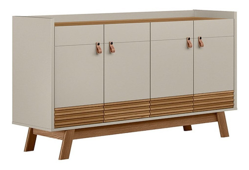 Balcão Buffet 160cm 4 Portas Pés Retrô Luzzo L06 Amêndoa/off Cor Marrom