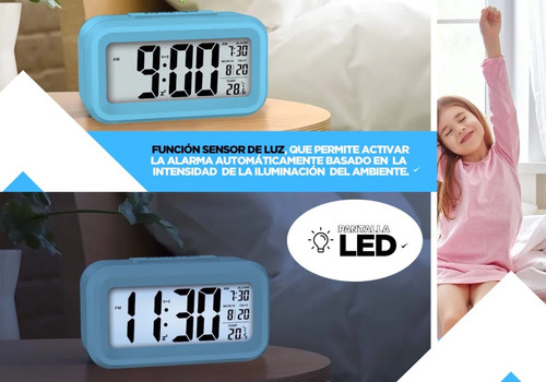 Imagen 7 de 10 de Reloj Alarma Despertador Digital Lcd Iluminado + Temperatura