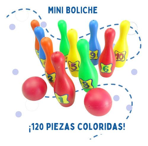 Juego Infantil Mini Boliche Bolos Clásico 2 Bolas 12 Pinos