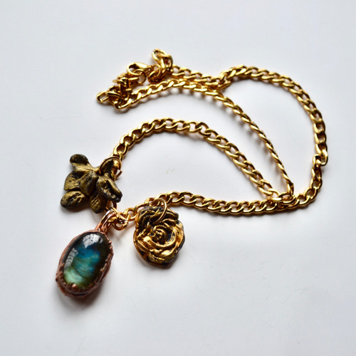 Collar Piedra Labradorita, Flores, Joyeria De Autor, Cod1