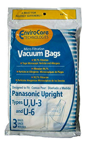 3 Bolsas Verticales Para Aspiradora Panasonic U, U-3 Y U-6, 