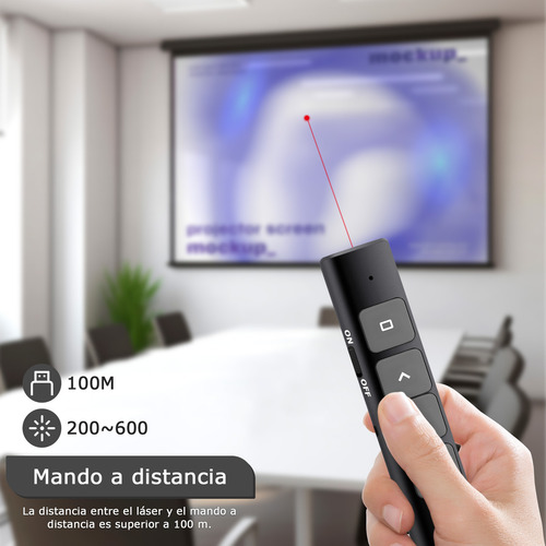 Apuntador Presentador Láser Inalámbric Remoto Usb Recargable Color Negro