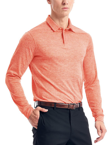 Camisas De Golf Para Hombre De Manga Larga Dry Fit (naranja 