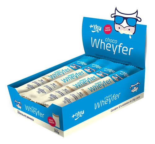 Wheyfer 12 Unidades Wafer Proteina Mais + Mu Sabor Chocolate Branco