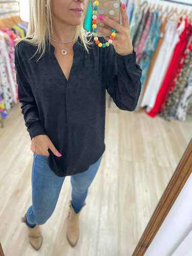 Imagen 7 de 10 de Blusa Camisa Cuello Mao Plumetti Talles Grandes The Big Shop