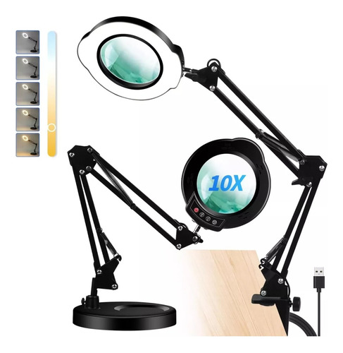 Lámpara Lupa De Aumento Lente Circular Luz Led Soporte 2en1