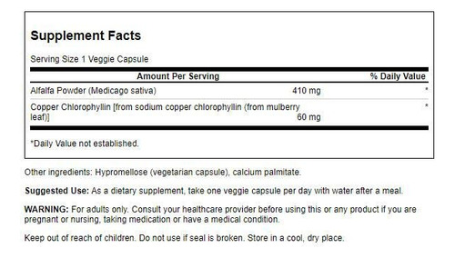Suplemento Swanson Chlorophyll 60 Mg 300 Cápsulas Vegetarian
