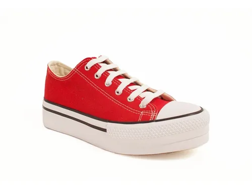 Zapatillas Urbanas Plataforma Lona Mujer Rojas Moda Dama