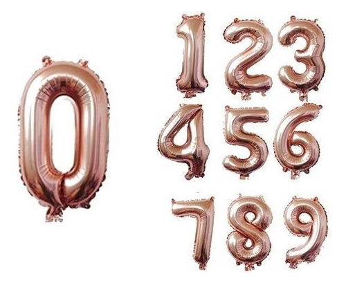 Globos De Numeros Metalizados De 40cm Rosa Gold X1 Unidad