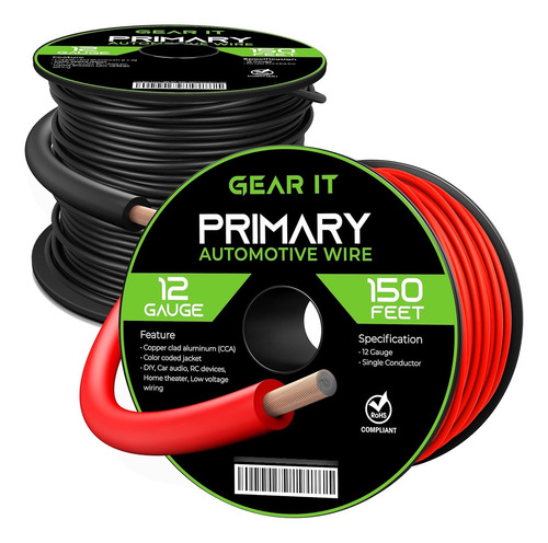 Cable De Calibre 12 (150 Pies Cada Uno, Negro/rojo), Al...