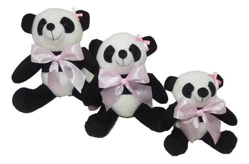 Trio De Urso Panda  Pelúcia  -decoração Para Quarto E Nichos
