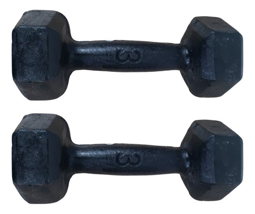 Par De Halter Sextavado Pintado 3kgs Musculação Academiacasa Cor Preto