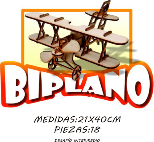 Maqueta Encastrable Avión Biplano 22 Cm. - Imaginarte Láser Madera