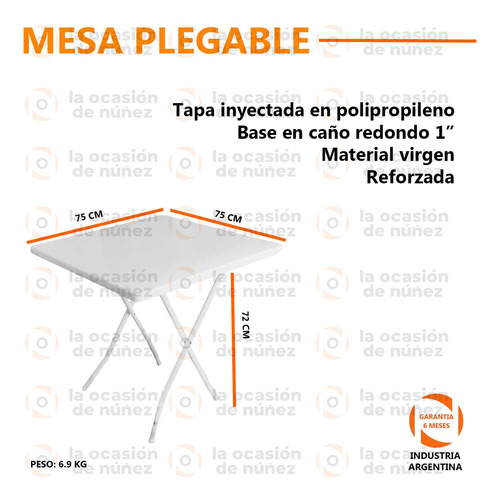 Mesa Plegable Cuadrada 75x75 Hierro Plastico Jardin Camping