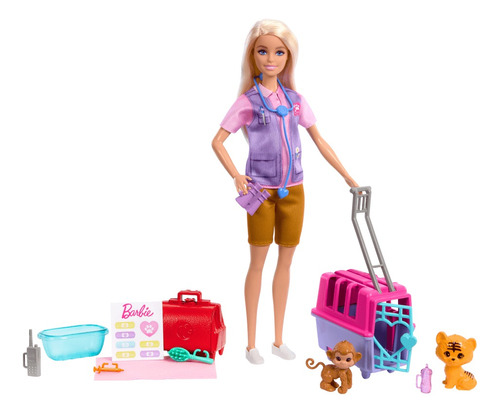 Barbie Set De Juego Rescate Animales La Selva Cabello Rubio