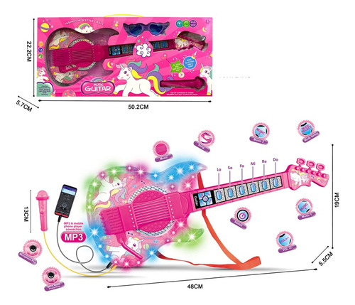 Guitarra Musical Unicornio Con Micrófono 48 Cm