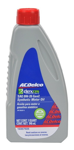 Aceite Acdelco 0w20 Sintetico Dexos Gen 2 Gasolina 946 Ml