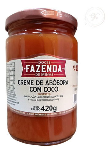 Doce de abóbora com coco abóbora Doce de frutas sem TACC em vidro 420 kg