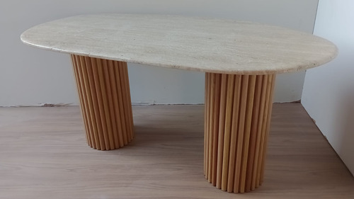 Mesa Oval 1.90 X 0.90 Mármore Travertino/ Base Cônica