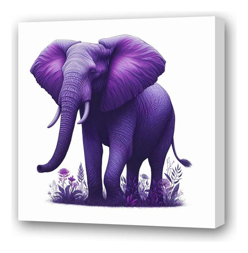 Cuadro 30x30cm Elefante Plantas Violeta Purpura Purple