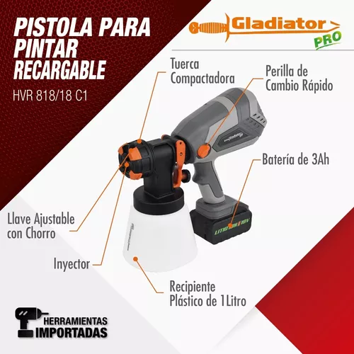 Pistola Para Pintar A Batería 18v 1.6psi 670ml Gladiator