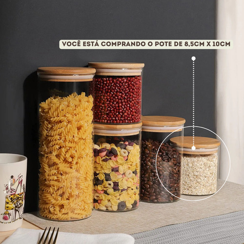 5x Pote Vidro Bambu Hermético Borossilicato Linha Eco Kit