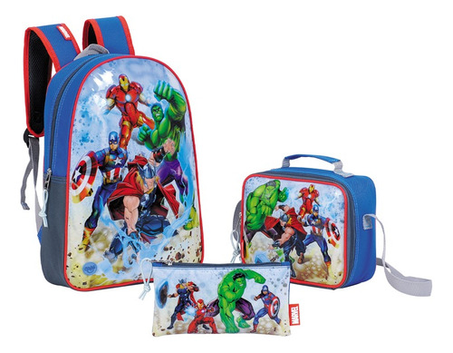 Combo Escolar Morral Cartuchera Y Lonchera - Avengers Marvel