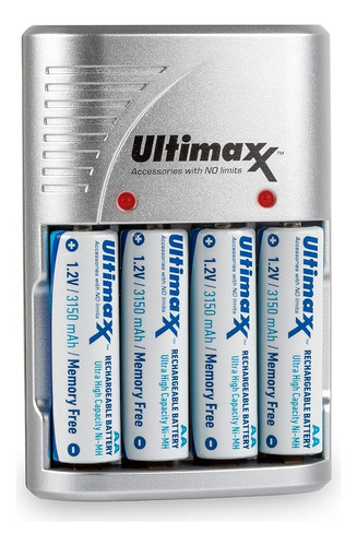 Ultimaxx 4 Puertos Cargador Rápido Con 4 Aa 1.2v 3150mah Rec