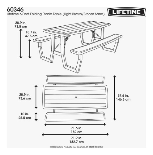 Mesa Plegable Lifetime Hdpe Picnic Gris