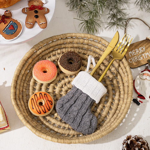 12 Medias Navideñas Tejidas, Decoración De Mesa
