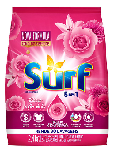 Kit 3 Lava Roupas 5 Em 1 Surf Rosas E Flor De Lis 2.4kg
