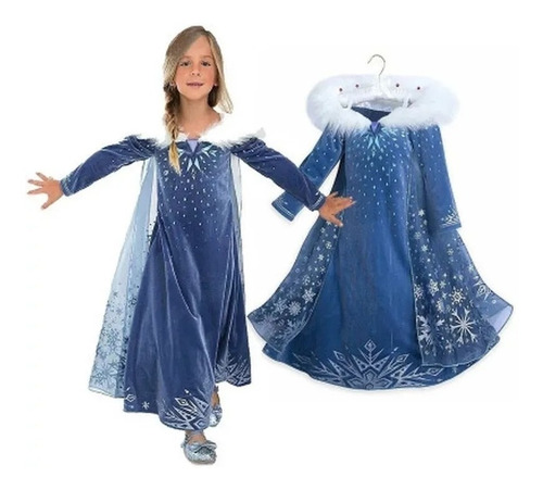  Disfraz Vestido De Frozen 2, Con Capa,corona Y Bordados!