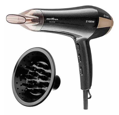 Secador De Cabelo 2100w Britânia Profissional Difusor Cachos Cor Preto  Voltagem 110v