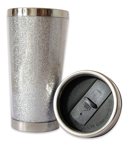 Vaso Termo Doble Pared Acero Inoxidable Glitter Con Tapa 