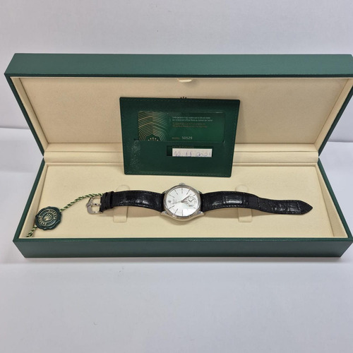 Rolex Cellini Dual Time Ouro Branco 39mm Automático Completo Preto Prateado Prata (Usado)